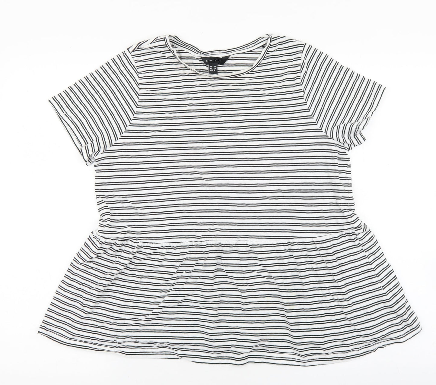 New Look Womens Multicoloured Striped 100% Cotton Basic T-Shirt Size 10 Round Neck