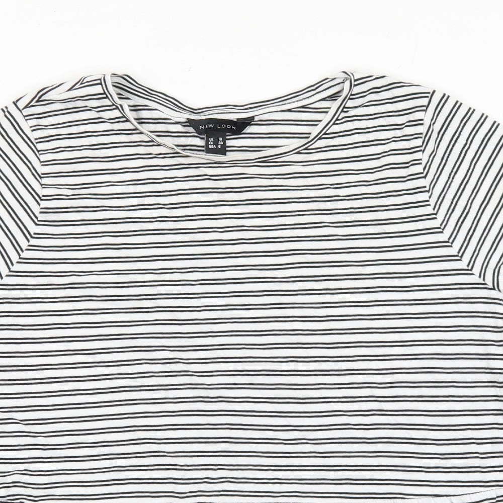 New Look Womens Multicoloured Striped 100% Cotton Basic T-Shirt Size 10 Round Neck