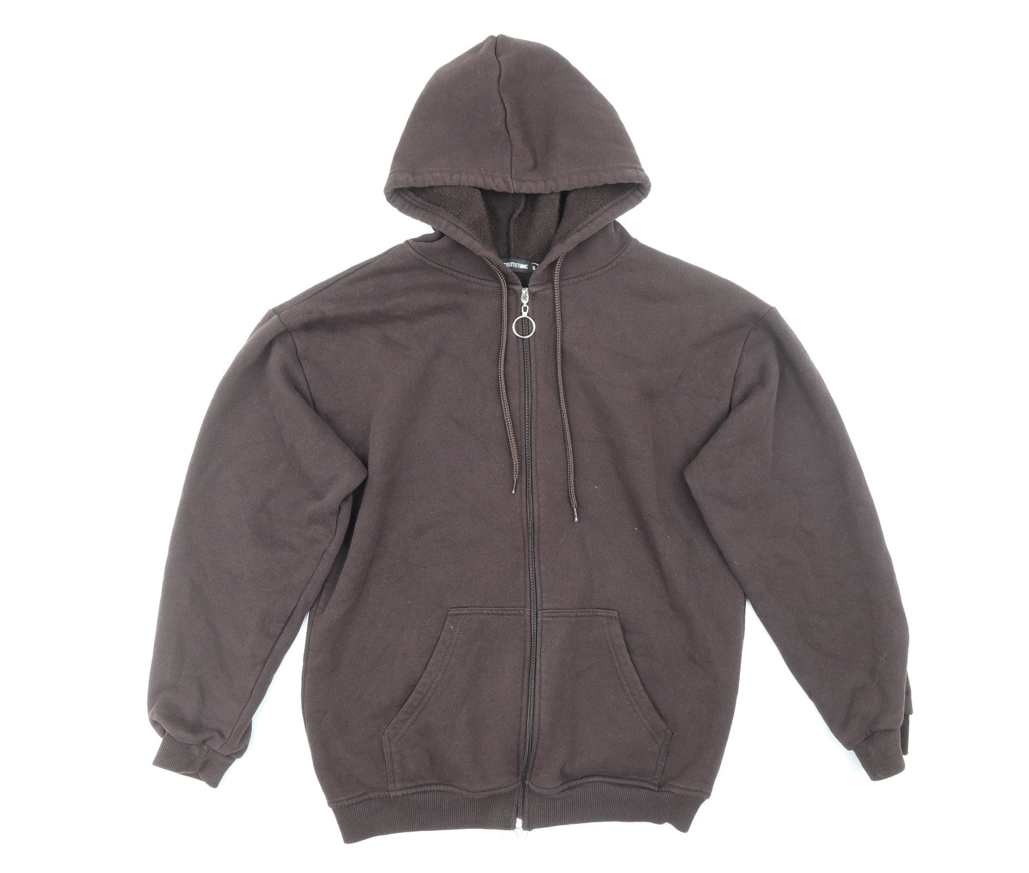 PRETTYLITTLETHING Womens Brown Cotton Full Zip Hoodie Size 6 Zip