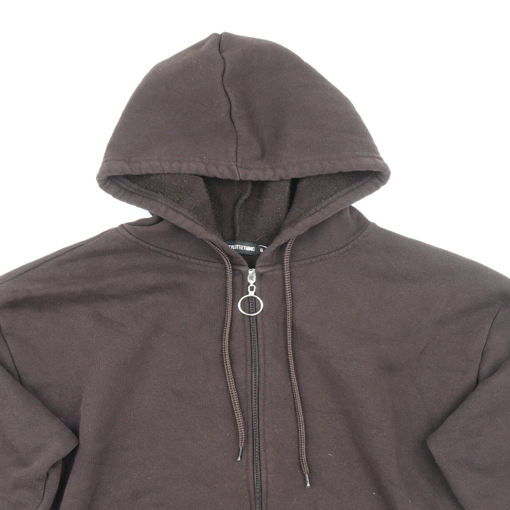 PRETTYLITTLETHING Womens Brown Cotton Full Zip Hoodie Size 6 Zip