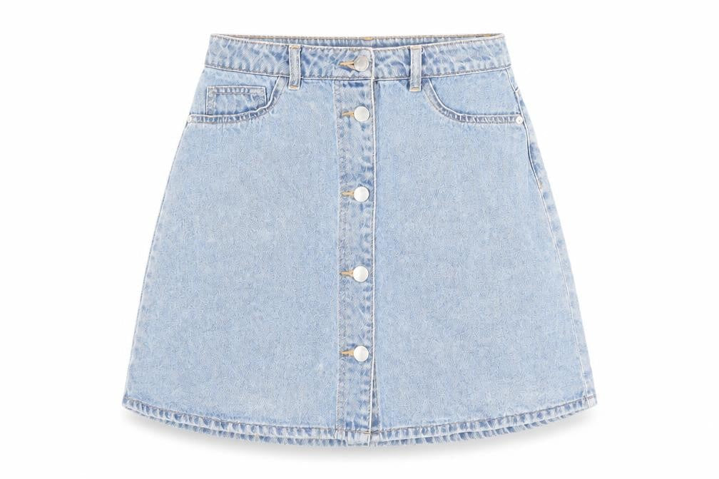 Noisy may Womens Blue Cotton A-Line Skirt Size S Button
