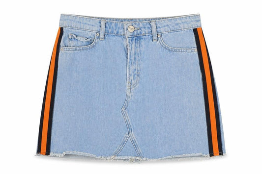 Koton Jeans Womens Blue Cotton Mini Skirt Size 12 Button - Side Stripe