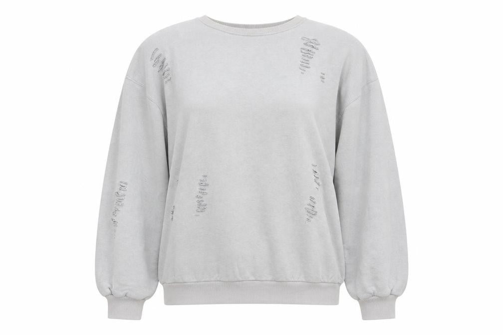 New Look Womens Grey Cotton Pullover Sweatshirt Size S Pullover - Ripped Detail