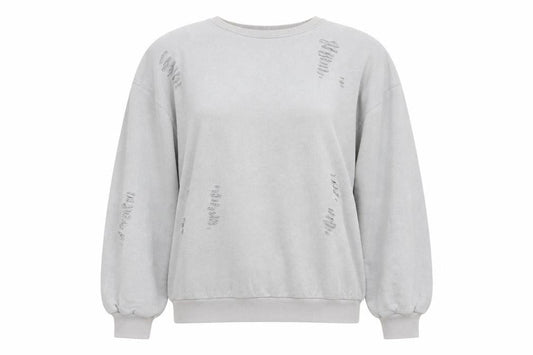 New Look Womens Grey Cotton Pullover Sweatshirt Size S Pullover - Ripped Detail