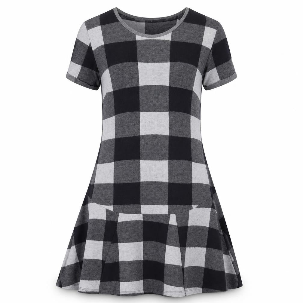 NEXT Womens Grey Check Polyester T-Shirt Dress Size 12 Round Neck Pullover