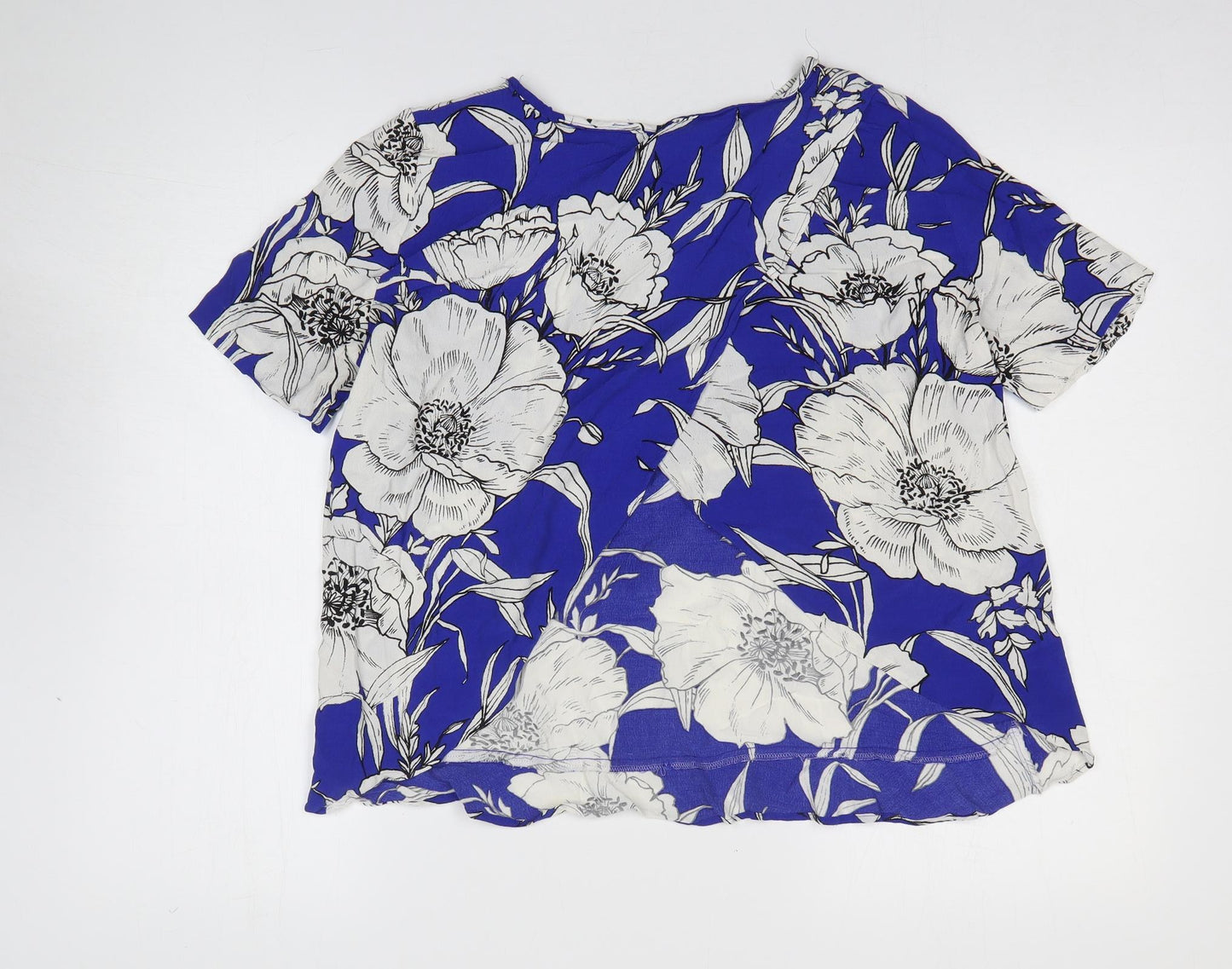 Zara Womens Blue Floral Polyester Basic Blouse Size M Round Neck
