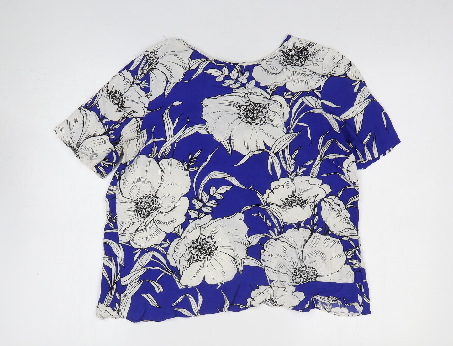 Zara Womens Blue Floral Polyester Basic Blouse Size M Round Neck