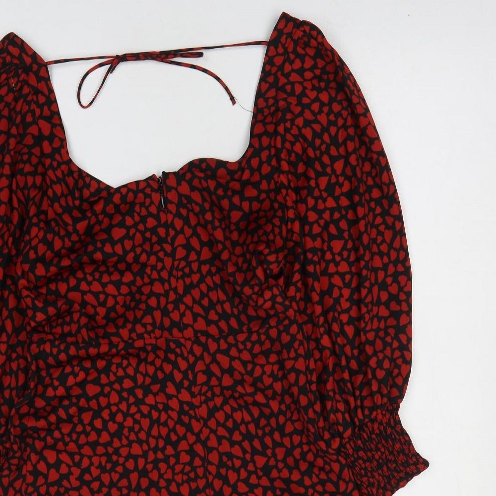 Topshop Womens Red Animal Print Polyester Mini Size 8 Square Neck Zip