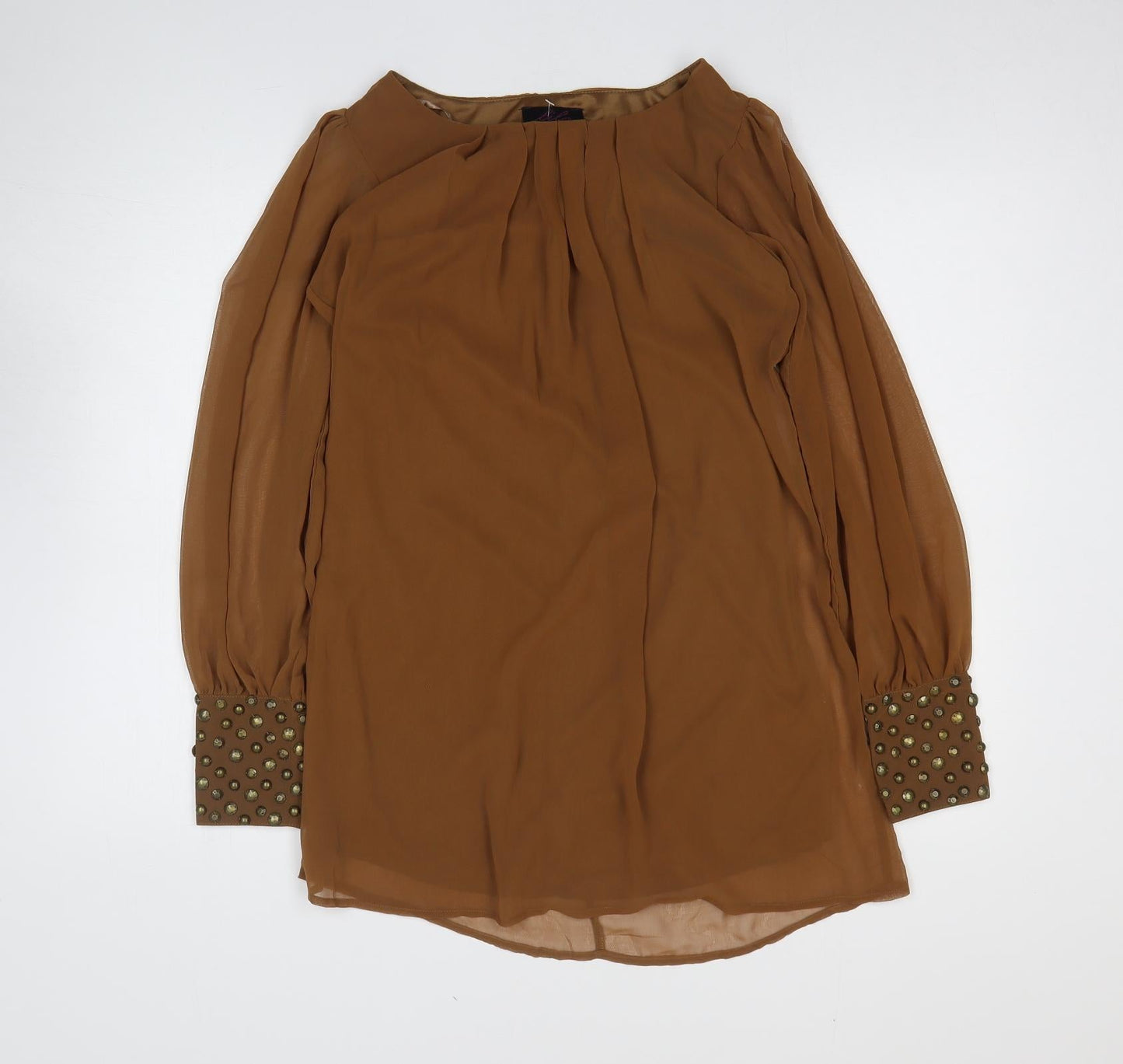 Lila Womens Brown Viscose Basic Blouse Size 8 Boat Neck