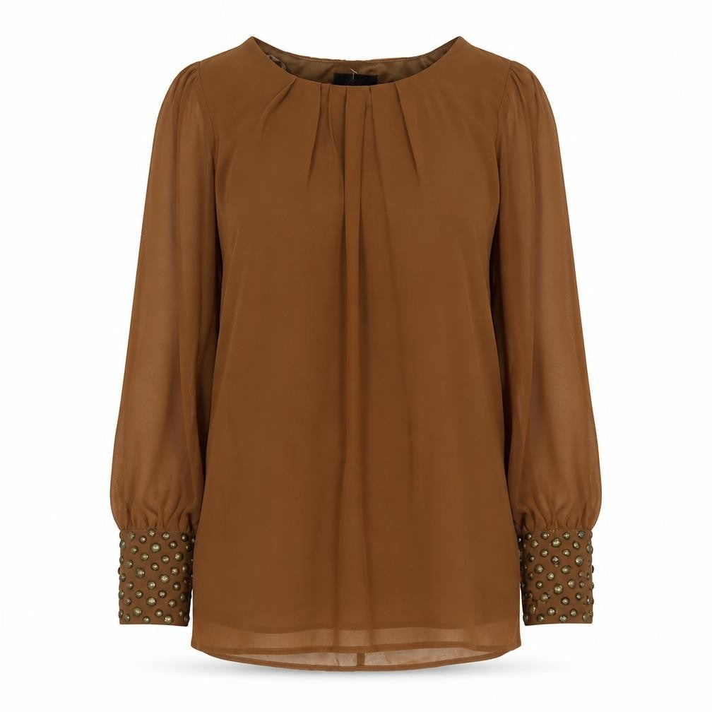 Lila Womens Brown Viscose Basic Blouse Size 8 Boat Neck