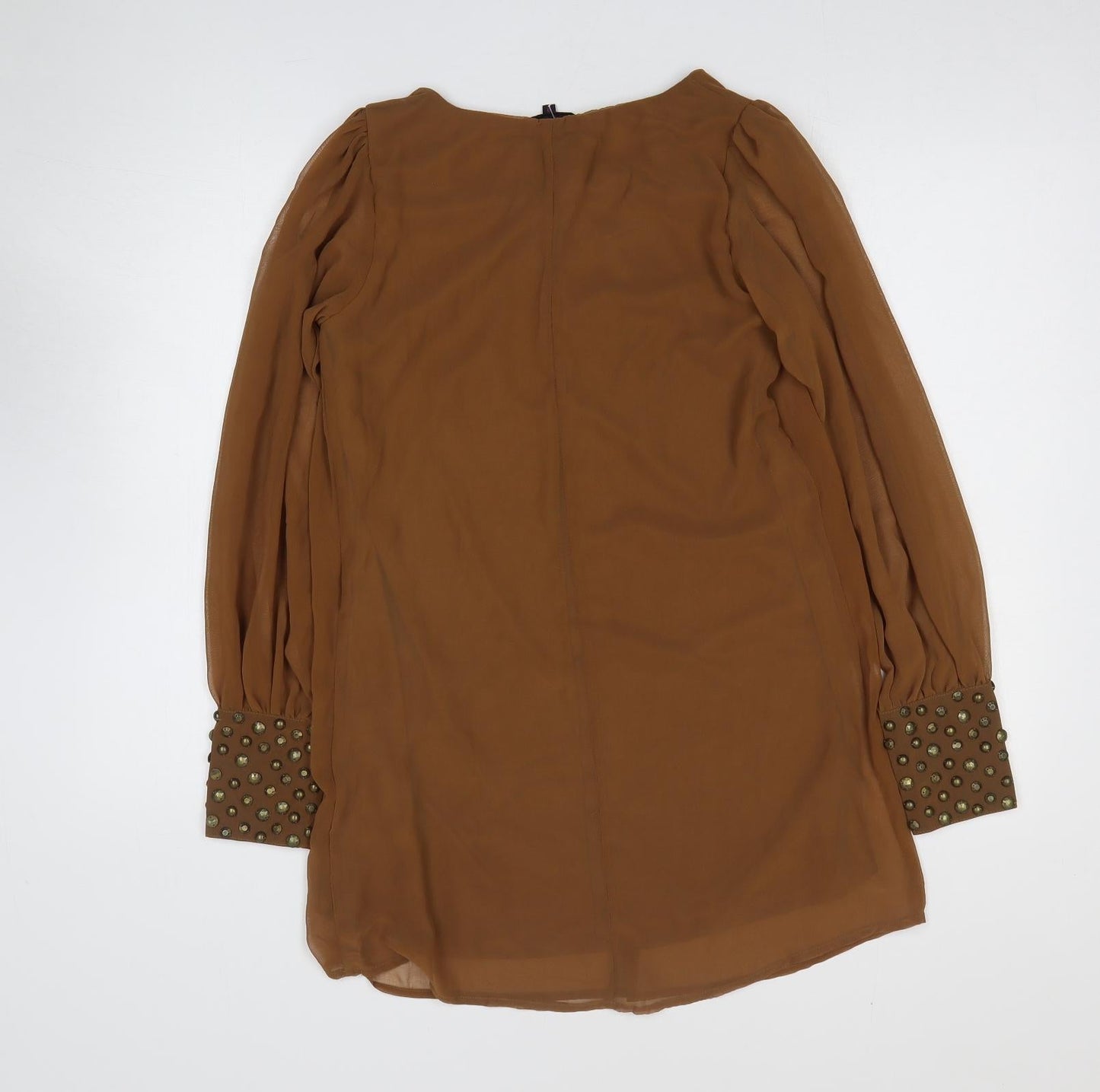 Lila Womens Brown Viscose Basic Blouse Size 8 Boat Neck