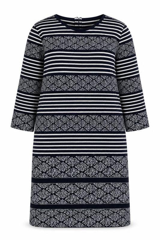 Per Una Womens Blue Geometric Cotton A-Line Size 14 Scoop Neck Zip