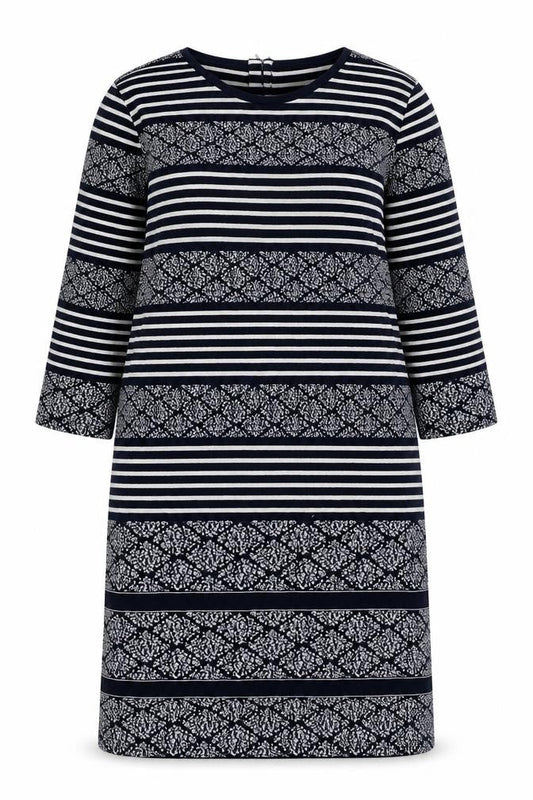 Per Una Womens Blue Geometric Cotton A-Line Size 14 Scoop Neck Zip