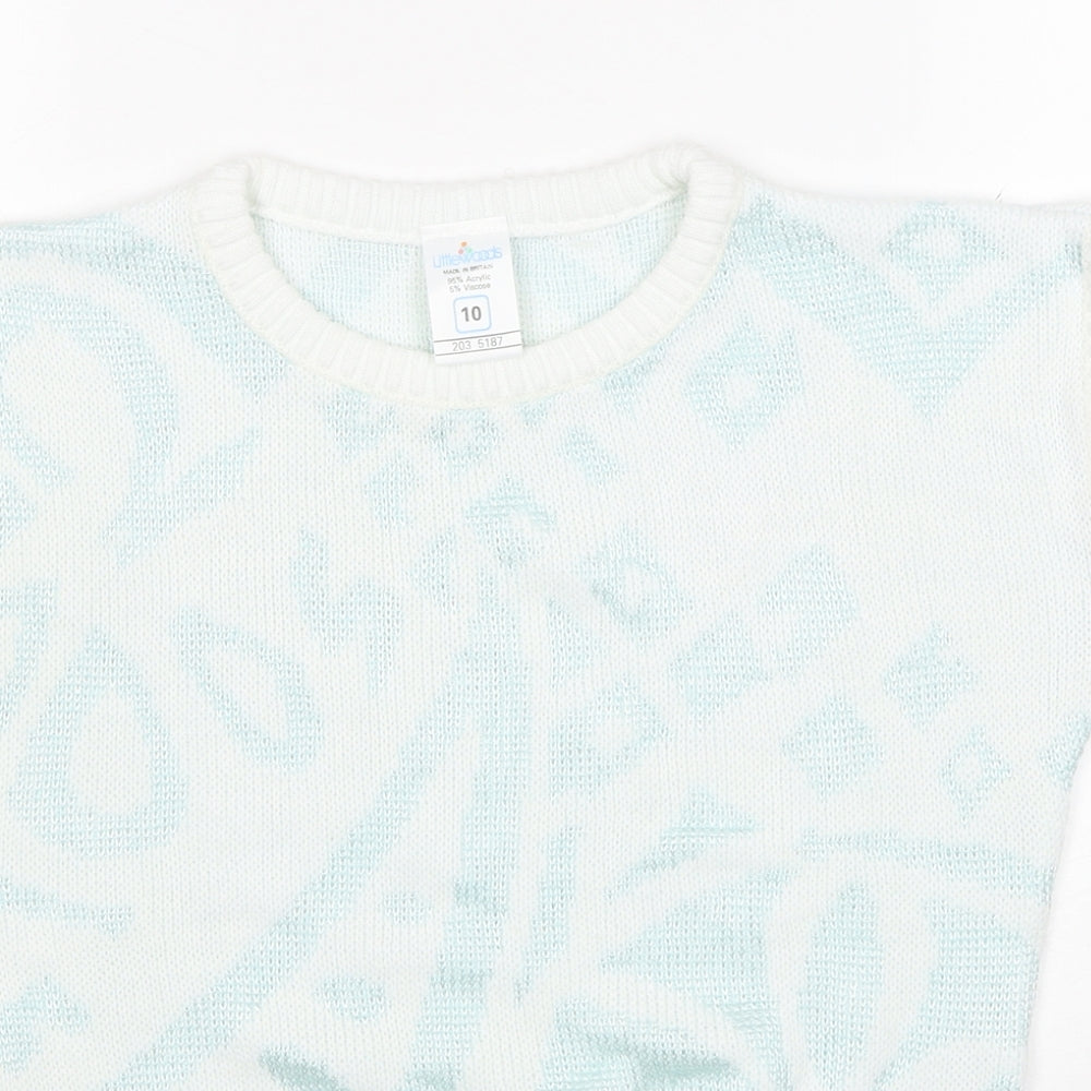 Littlewoods Womens White Round Neck Geometric Acrylic Pullover Jumper Size 10