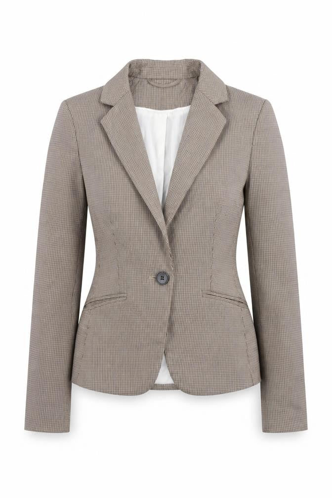 H&M Womens Beige Plaid Polyester Jacket Blazer Size 4
