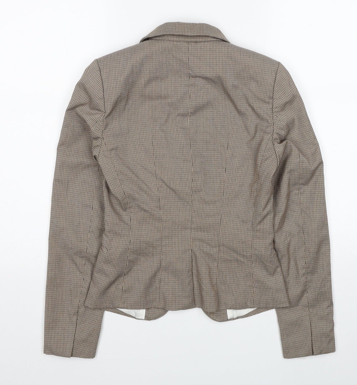 H&M Womens Beige Plaid Polyester Jacket Blazer Size 4