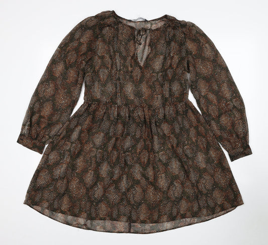 Zara Womens Brown Geometric Polyester Fit & Flare Size XS Round Neck Pullover