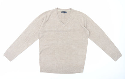 Easy Mens Beige V-Neck Acetate Pullover Jumper Size M