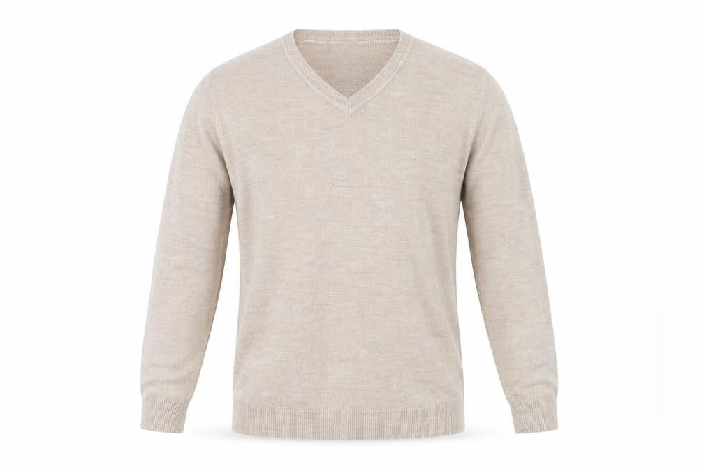 Easy Mens Beige V-Neck Acetate Pullover Jumper Size M