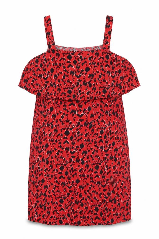 Peacocks Womens Red Animal Print Viscose Tank Dress Size 12 Square Neck Pullover