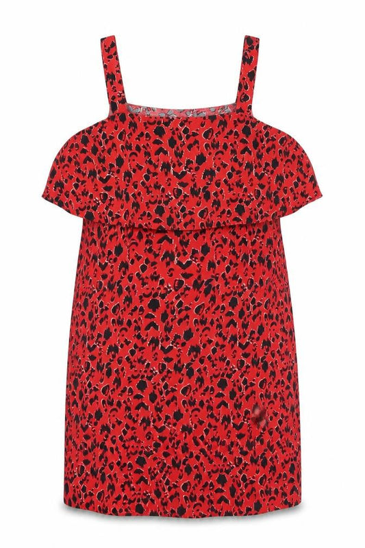Peacocks Womens Red Animal Print Viscose Tank Dress Size 12 Square Neck Pullover