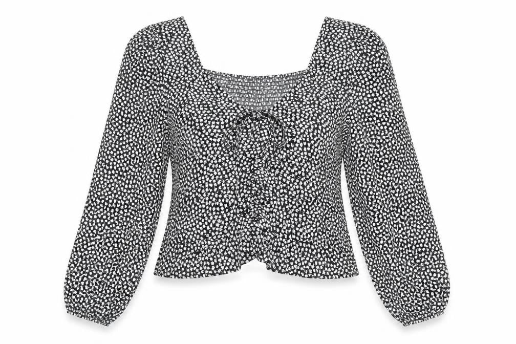 H&M Womens Black Floral Polyester Basic Blouse Size L V-Neck