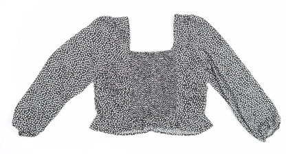 H&M Womens Black Floral Polyester Basic Blouse Size L V-Neck