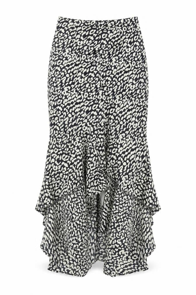 Naanaa Womens Black Animal Print Polyester A-Line Skirt Size 6 Zip - Leopard Print