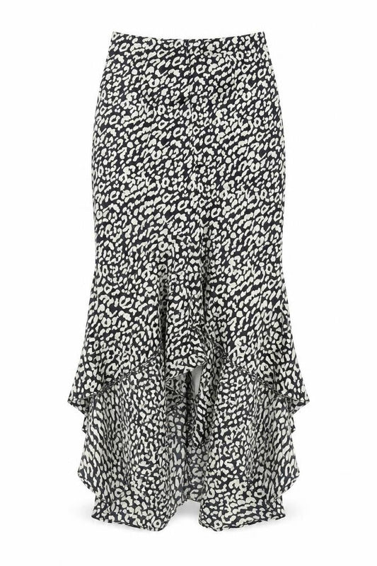 Naanaa Womens Black Animal Print Polyester A-Line Skirt Size 6 Zip - Leopard Print