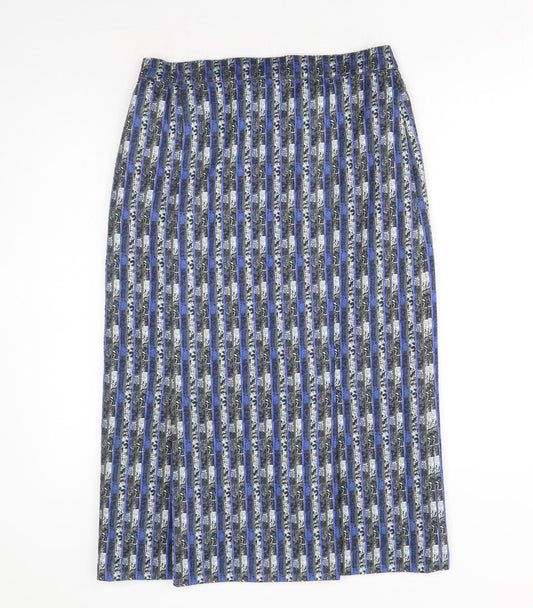 Preworn Womens Blue Geometric Cotton A-Line Skirt Size 12 Zip