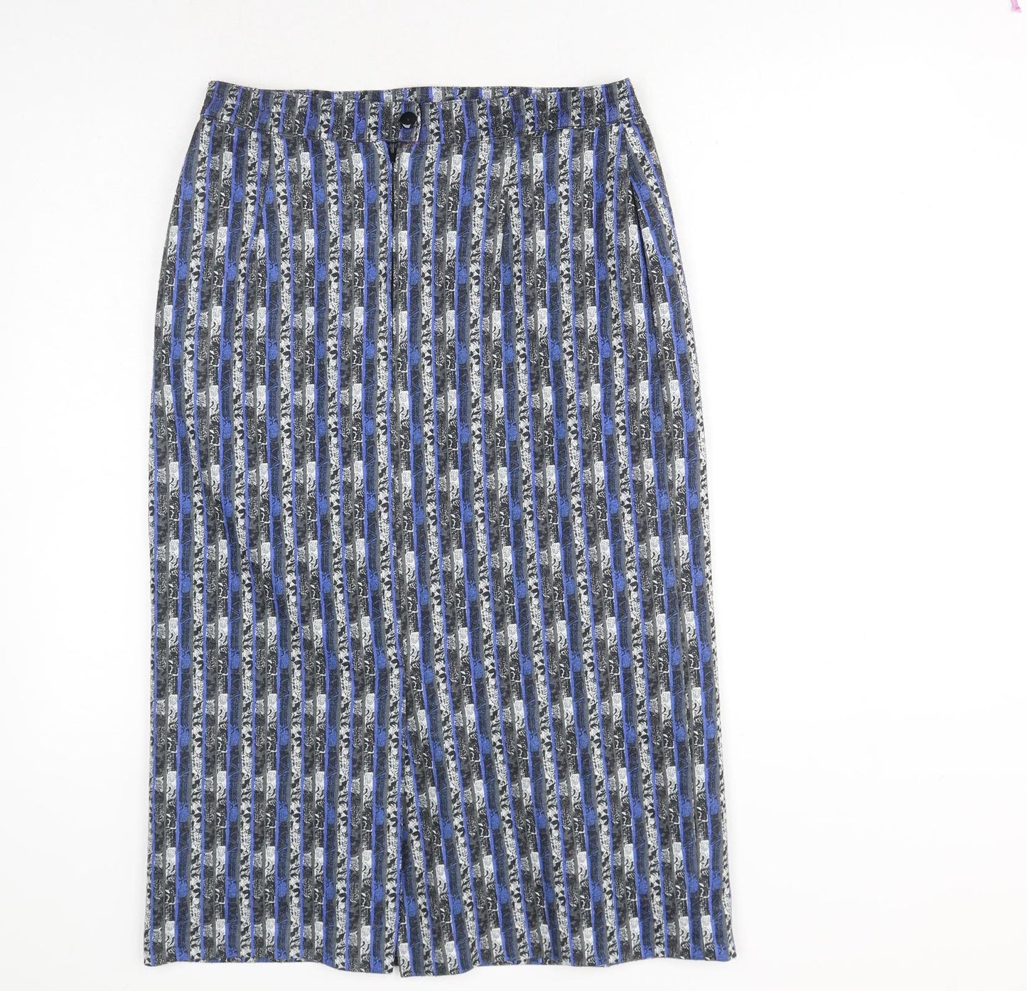 Preworn Womens Blue Geometric Cotton A-Line Skirt Size 12 Zip