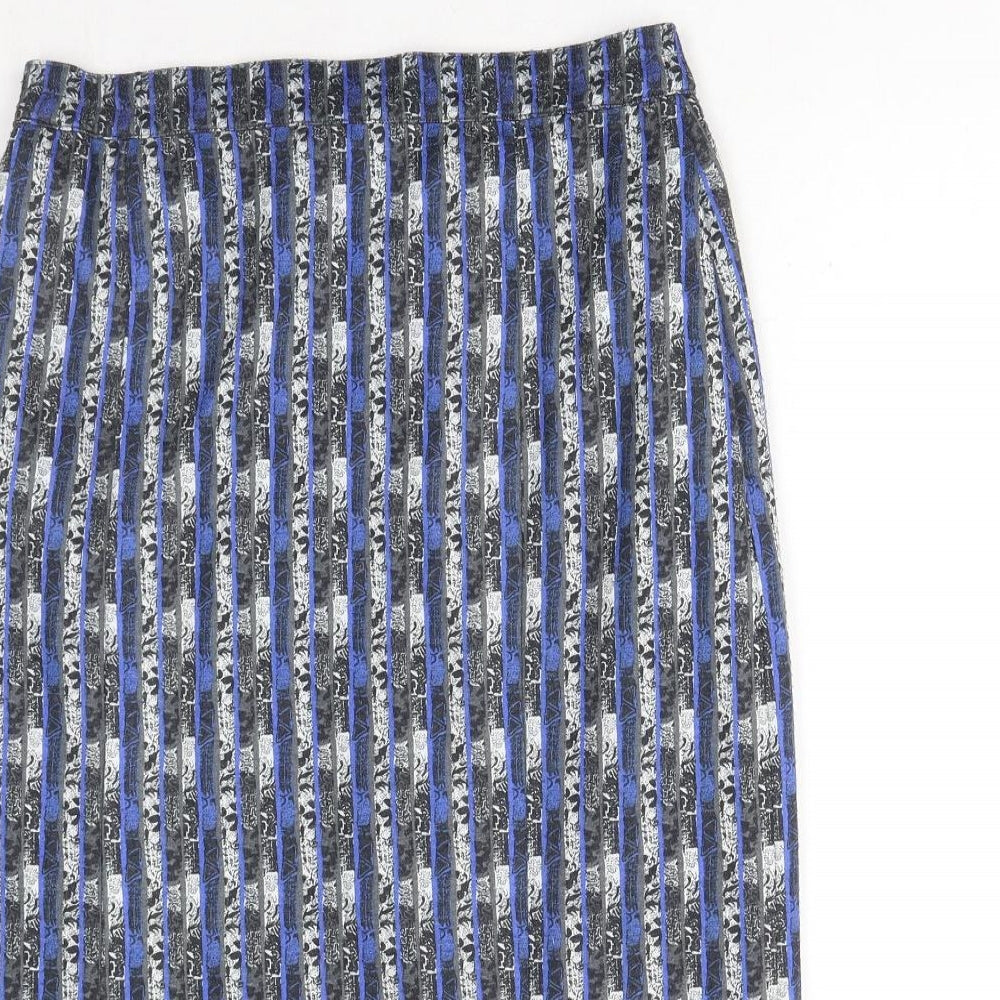 Preworn Womens Blue Geometric Cotton A-Line Skirt Size 12 Zip