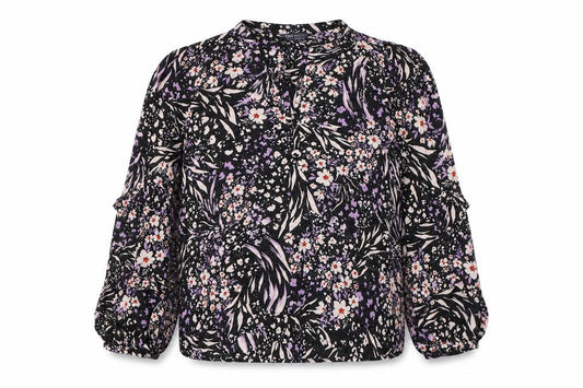 Marks and Spencer Womens Black Floral Viscose Basic Button-Up Size 12 V-Neck