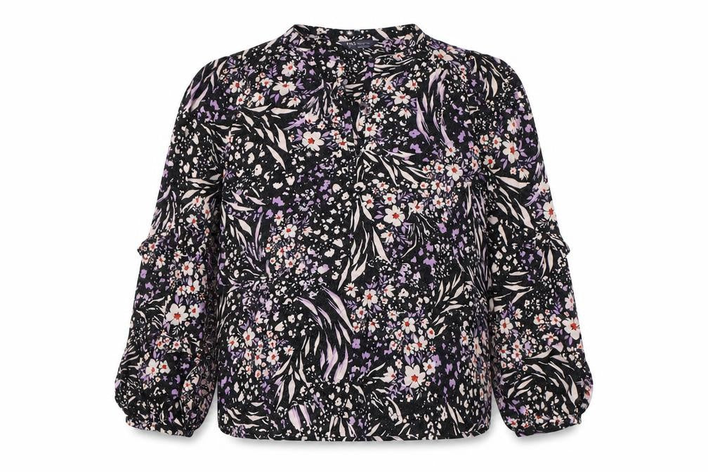 Marks & Spencer Womens Black Floral Viscose Basic Button-Up Size 12 V-Neck