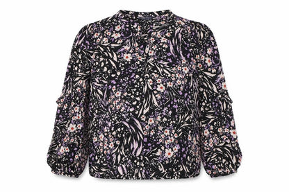 Marks & Spencer Womens Black Floral Viscose Basic Button-Up Size 12 V-Neck