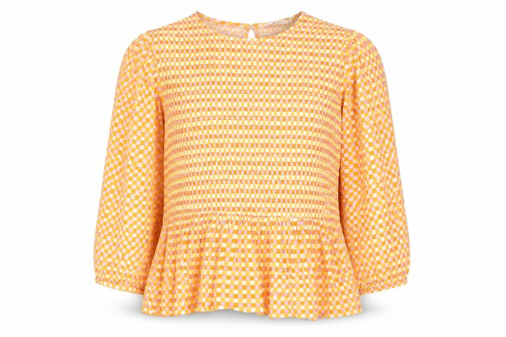 TU Womens Orange Geometric Viscose Basic Blouse Size 12 Round Neck - Peplum