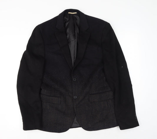 River Island Mens Black Plaid Polyester Jacket Suit Jacket Size M