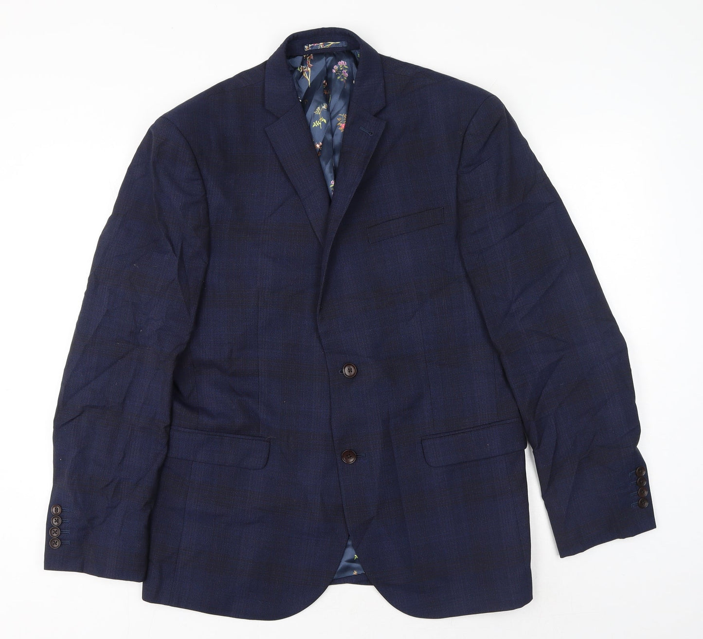 NEXT Mens Blue Plaid Polyester Jacket Suit Jacket Size 40