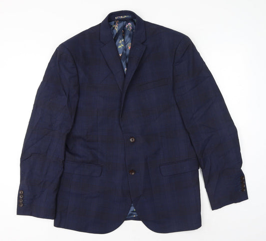 NEXT Mens Blue Plaid Polyester Jacket Suit Jacket Size 40