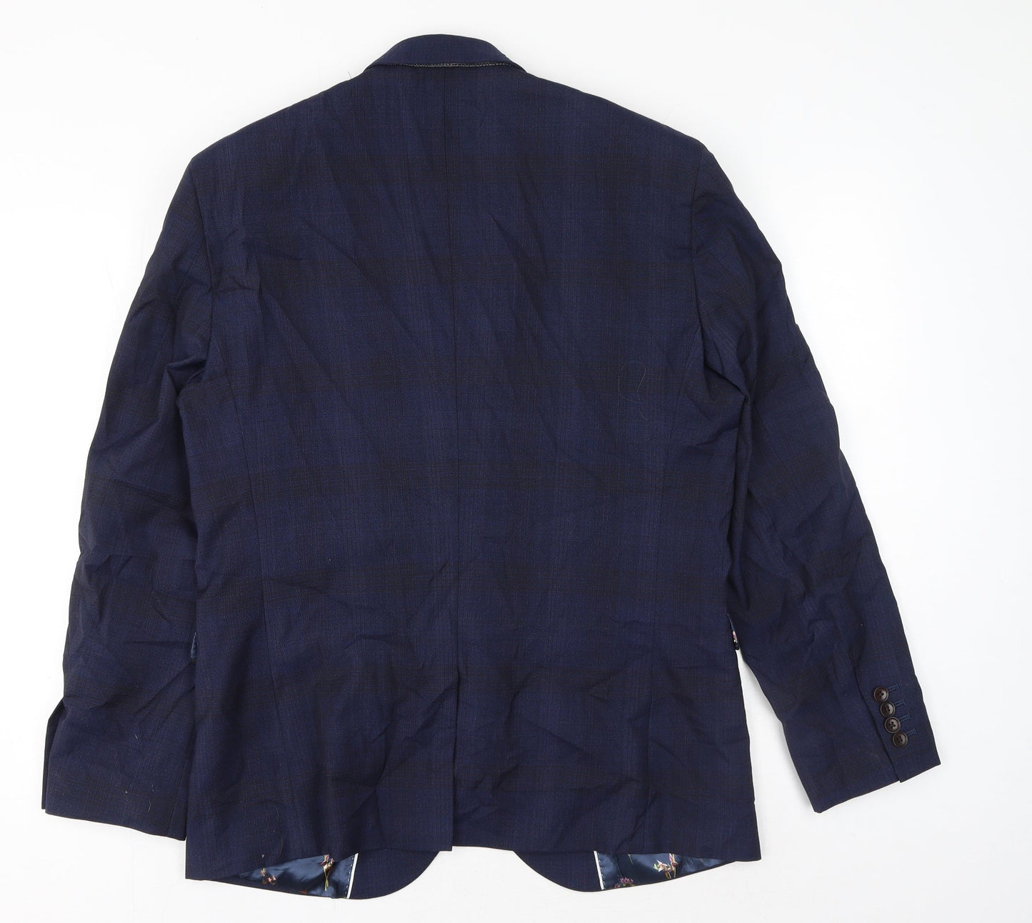 NEXT Mens Blue Plaid Polyester Jacket Suit Jacket Size 40