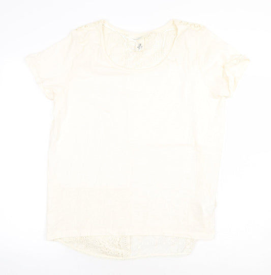 H&M Womens Beige 100% Cotton Basic Blouse Size M Round Neck