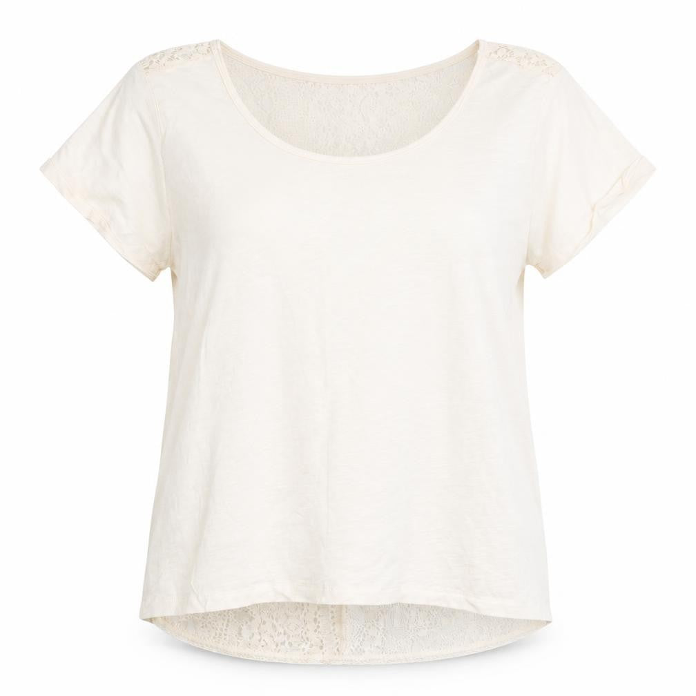 H&M Womens Beige 100% Cotton Basic Blouse Size M Round Neck