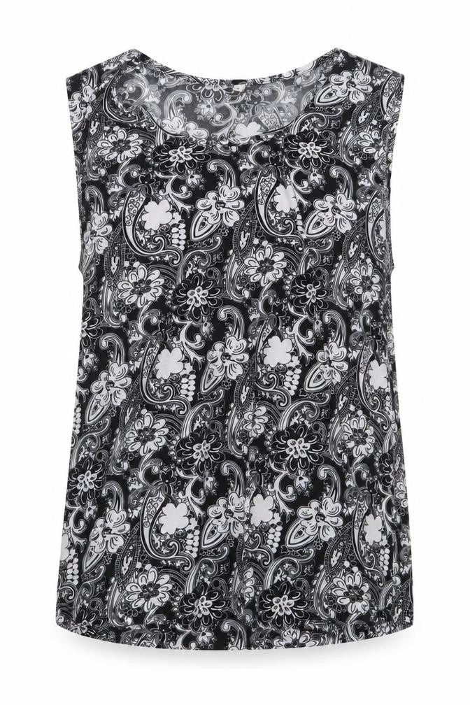 Preworn Womens Black Floral Polyester Basic Blouse Size L Round Neck
