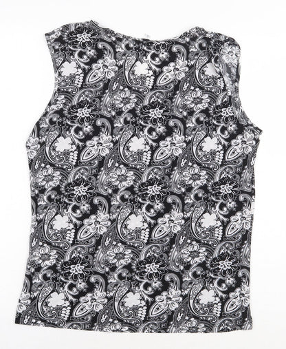 Preworn Womens Black Floral Polyester Basic Blouse Size L Round Neck