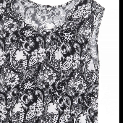 Preworn Womens Black Floral Polyester Basic Blouse Size L Round Neck