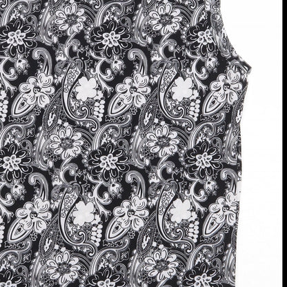 Preworn Womens Black Floral Polyester Basic Blouse Size L Round Neck