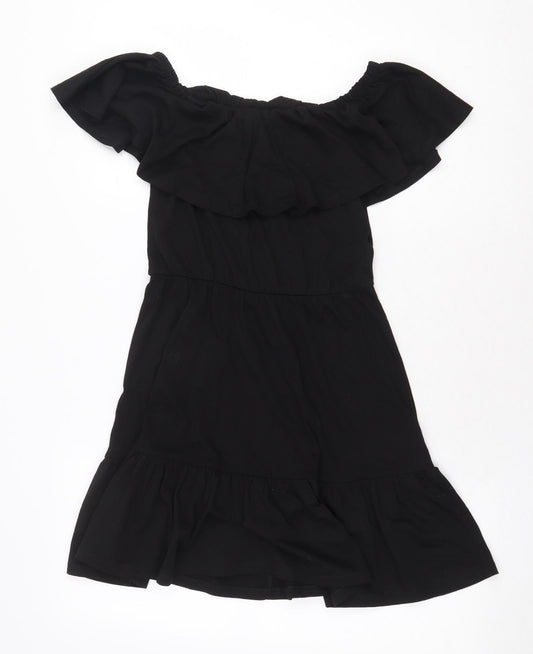 ASOS Womens Black 100% Cotton Fit & Flare Size 6 Off the Shoulder Pullover