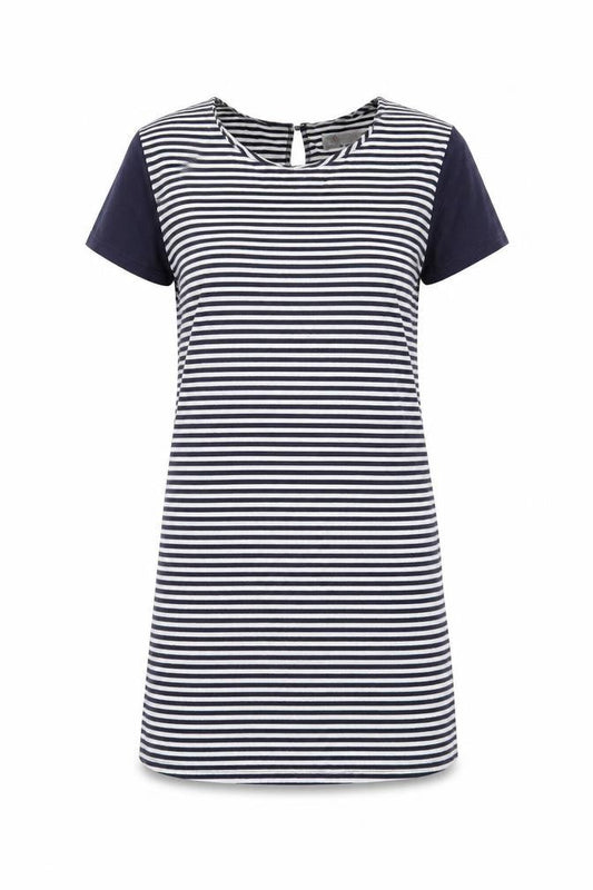 Cameo Rose Womens White Striped Cotton T-Shirt Dress Size M Round Neck Button