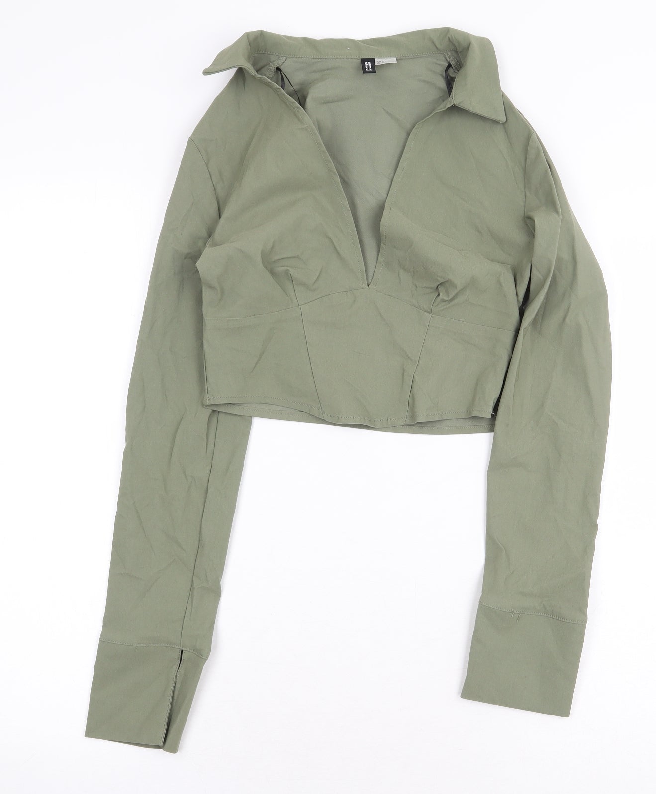 H&M Womens Green Viscose Cropped Blouse Size S Collared