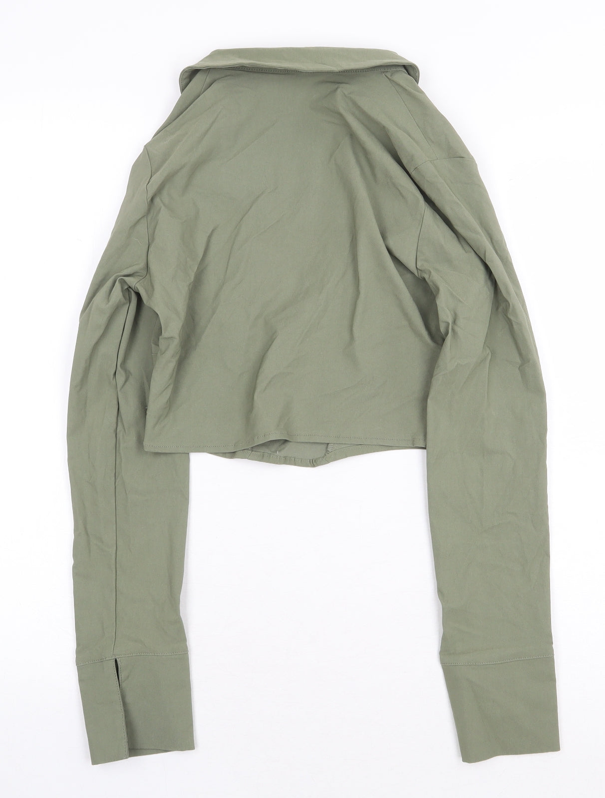H&M Womens Green Viscose Cropped Blouse Size S Collared